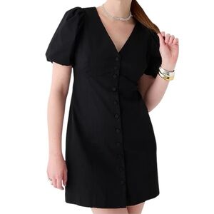 J. Crew Black Button-down Mini Dress with Puff Sleeves